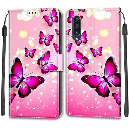 For Samsung Galaxy A50 Voltage Colored Drawing Magnetic Clasp Horizontal Flip PU Leather Case with Holder & Card Slots(C03 Gradient Pink Flying Butterflies) by buy2fix