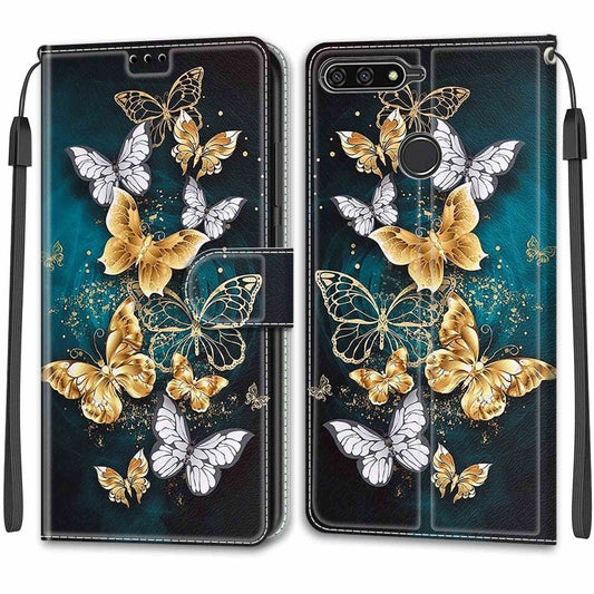 For Huawei Y6 2018 / Honor 7A Voltage Colored Drawing Magnetic Clasp Horizontal Flip PU Leather Case with Holder & Card Slots(C20 Gold Silver Flying Butterflies) by buy2fix