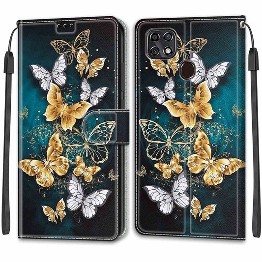For ZTE Blade 20 Smart Voltage Coloured Drawing Magnetic Clasp Horizontal Flip PU Leather Case with Holder & Card Slots(C20 Gold Silver Flying Butterflies) by buy2fix