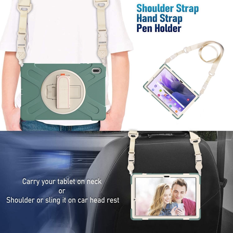For Samsung Galaxy Tab S7 FE T730 / S7+ / S9+ /S8+ Silicone + PC Protective Case with Holder & Shoulder Strap(Emerald Green) by buy2fix