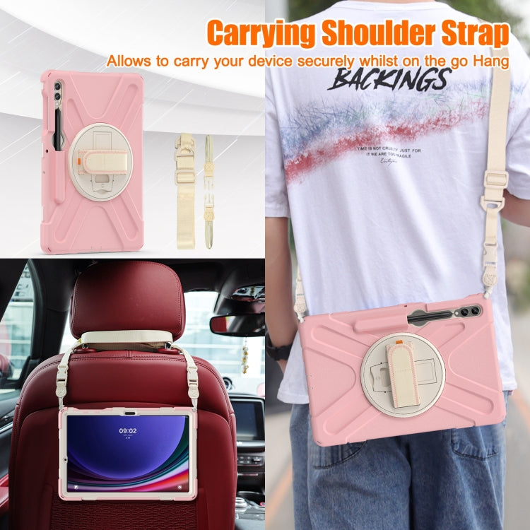 For Samsung Galaxy Tab S7 FE T730 / S7+ / S9+ /S8+ Silicone + PC Protective Case with Holder & Shoulder Strap(Rose Gold) by buy2fix