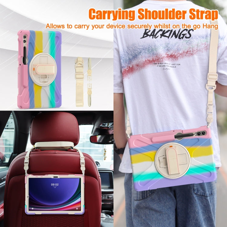For Samsung Galaxy Tab S7 FE T730 / S7+ / S9+ /S8+ Silicone + PC Protective Case with Holder & Shoulder Strap(Colorful Pink) by buy2fix