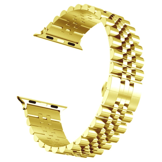 Man Five Beads Stainless Steel Watch Band, Width: 22mm For Apple Watch Ultra 49mm&Watch Ultra 2 49mm / Series 9&8&7 45mm / SE 3&SE 2&6&SE&5&4 44mm / 3&2&1 42mm(Gold) by buy2fix