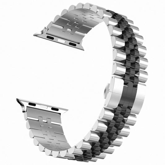 Man Five Beads Stainless Steel Watch Band, Width: 22mm For Apple Watch Series 9&8&7 41mm / SE 3&SE 2&6&SE&5&4 40mm / 3&2&1 38mm(Silver + Black) by buy2fix