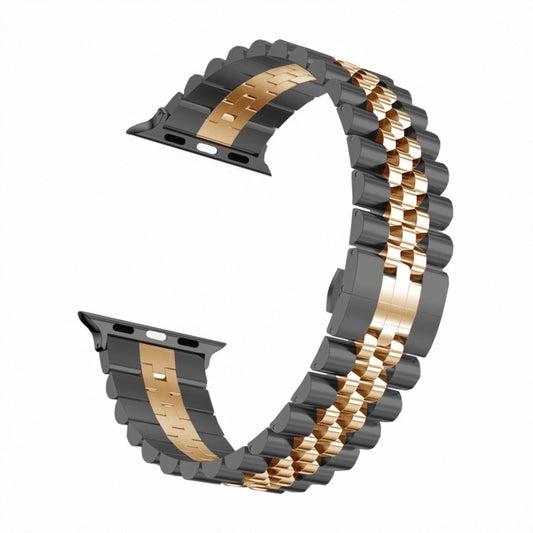 Man Five Beads Stainless Steel Watch Band, Width: 22mm For Apple Watch Series 9&8&7 41mm / SE 3&SE 2&6&SE&5&4 40mm / 3&2&1 38mm(Black + Rose Gold) by buy2fix
