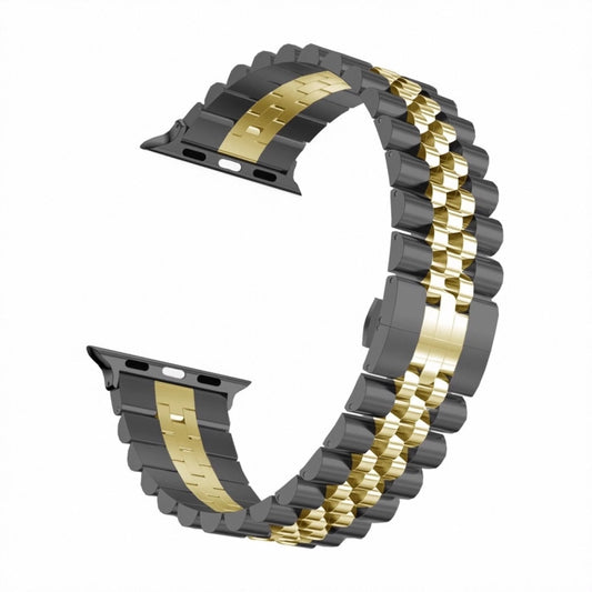 Man Five Beads Stainless Steel Watch Band, Width: 22mm For Apple Watch Series 9&8&7 41mm / SE 3&SE 2&6&SE&5&4 40mm / 3&2&1 38mm(Black + Gold) by buy2fix