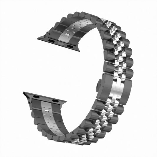 Man Five Beads Stainless Steel Watch Band, Width: 22mm For Apple Watch Series 9&8&7 41mm / SE 3&SE 2&6&SE&5&4 40mm / 3&2&1 38mm(Black + Silver) by buy2fix