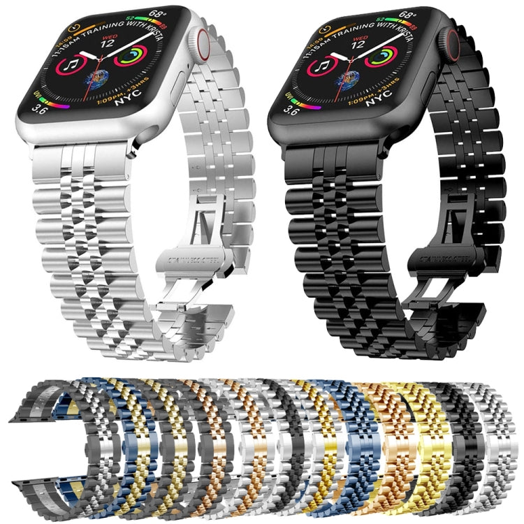 Man Five Beads Stainless Steel Watch Band, Width: 22mm For Apple Watch Series 9&8&7 41mm / SE 3&SE 2&6&SE&5&4 40mm / 3&2&1 38mm(Blue + Gold) by buy2fix