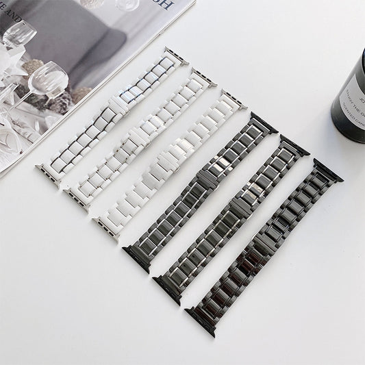 Five Beads Ceramic Steel Watch Band For Apple Watch Ultra 49mm&Watch Ultra 2 49mm / Series 9&8&7 45mm / SE 3&SE 2&6&SE&5&4 44mm / 3&2&1 42mm(White) by buy2fix