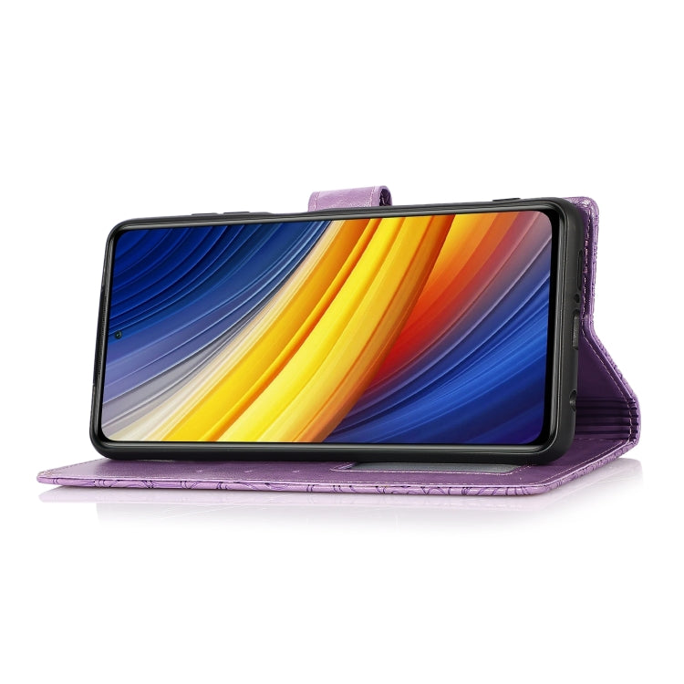 For Xiaomi POCO X3 NFC / X3 Pro / X3 Skin Feel Embossed Sunflower Horizontal Flip Leather Case with Holder & Card Slots & Wallet & Lanyard(Purple) by buy2fix