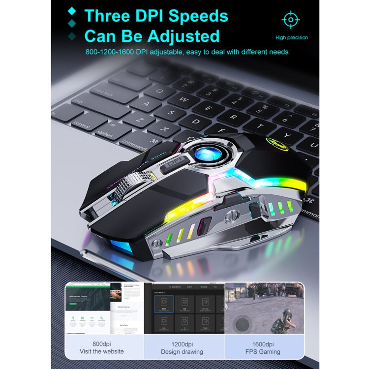 iMICE G7 Colorful Streamer Lights Rechargeable Silent Wireless Mouse(Black) by iMICE