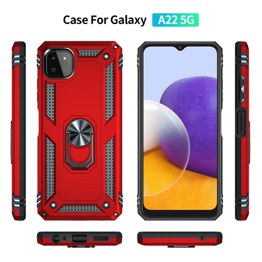 For Samsung Galaxy A22 5G Shockproof TPU + PC Protective Case with 360 Degree Rotating Holder(Red) by buy2fix