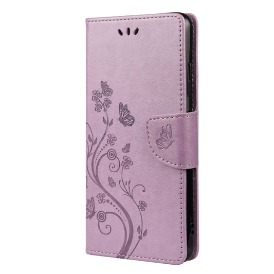 For Samsung Galaxy A22 5G Butterfly Flower Pattern Horizontal Flip Leather Case with Holder & Card Slots & Wallet(Light Purple) by buy2fix