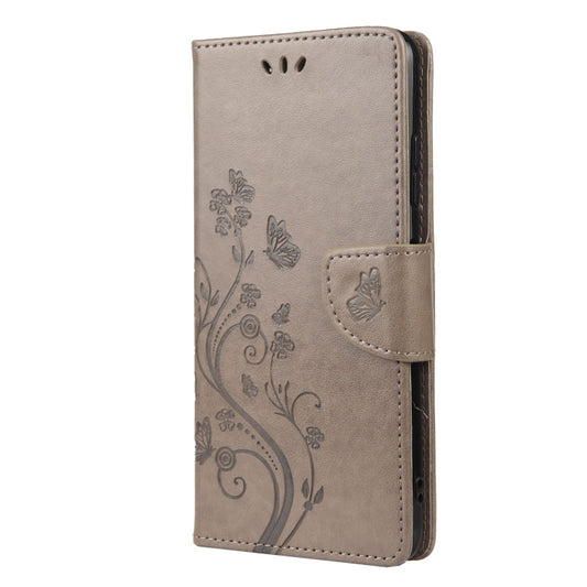 For Samsung Galaxy A22 5G Butterfly Flower Pattern Horizontal Flip Leather Case with Holder & Card Slots & Wallet(Grey) by buy2fix
