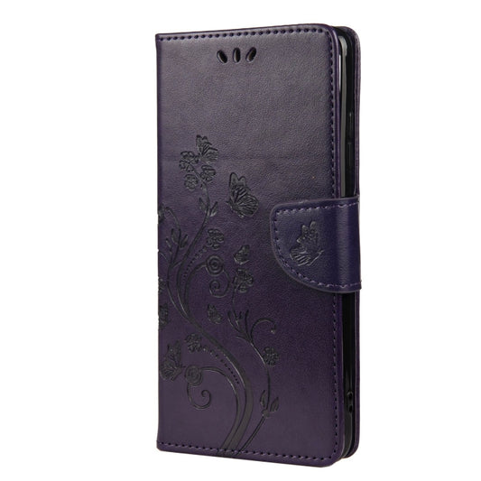 For Samsung Galaxy A22 5G Butterfly Flower Pattern Horizontal Flip Leather Case with Holder & Card Slots & Wallet(Deep Purple) by buy2fix