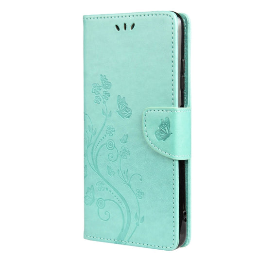 For Samsung Galaxy A22 5G Butterfly Flower Pattern Horizontal Flip Leather Case with Holder & Card Slots & Wallet(Green) by buy2fix