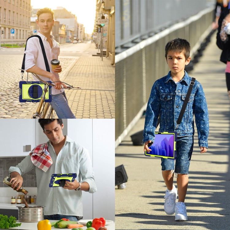 360 Degree Rotation Contrast Color Shockproof Silicone + PC Case with Holder & Hand Grip Strap & Shoulder Strap For Samsung Galaxy Tab A7 10.4 (2020) T500/T505(Navy Blue+Yellow Green) by buy2fix