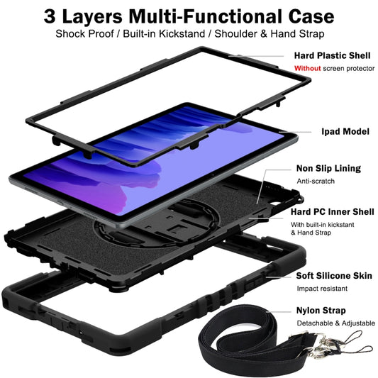 360 Degree Rotation Contrast Color Shockproof Silicone + PC Case with Holder & Hand Grip Strap & Shoulder Strap For Samsung Galaxy Tab A7 10.4 (2020) T500/T505(Black) by buy2fix