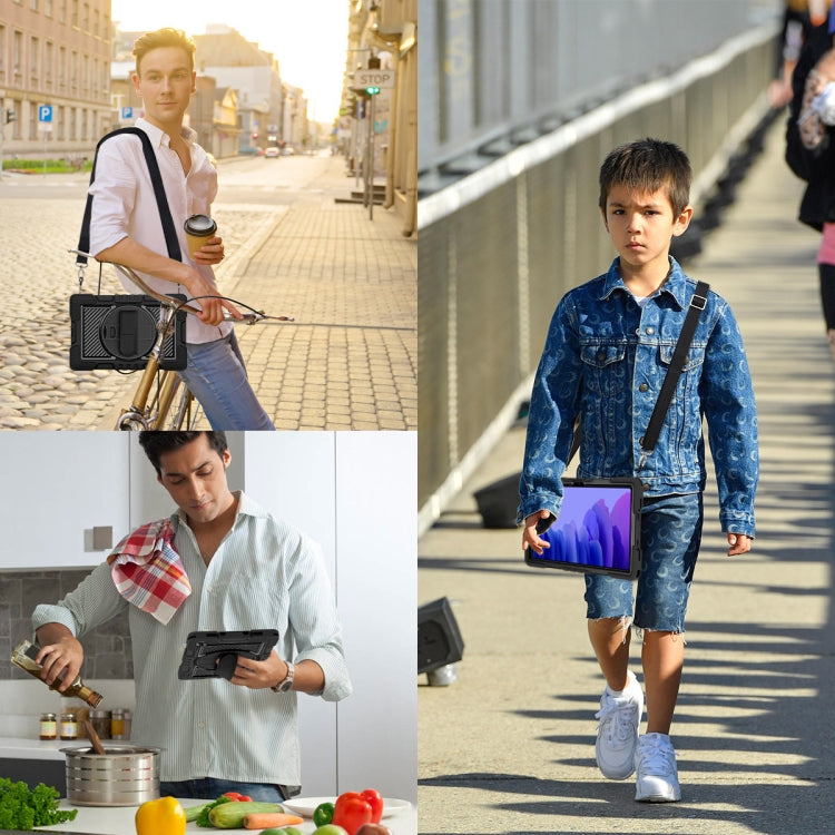 360 Degree Rotation Contrast Color Shockproof Silicone + PC Case with Holder & Hand Grip Strap & Shoulder Strap For Samsung Galaxy Tab A7 10.4 (2020) T500/T505(Black) by buy2fix