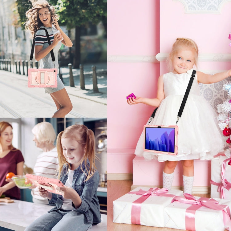 360 Degree Rotation Contrast Color Shockproof Silicone + PC Case with Holder & Hand Grip Strap & Shoulder Strap For Samsung Galaxy Tab A7 10.4 (2020) T500/T505(Rose Gold) by buy2fix