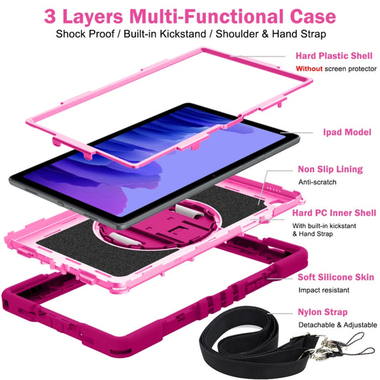 360 Degree Rotation Contrast Color Shockproof Silicone + PC Case with Holder & Hand Grip Strap & Shoulder Strap For Samsung Galaxy Tab A7 10.4 (2020) T500/T505(Rose Red+Pink) by buy2fix