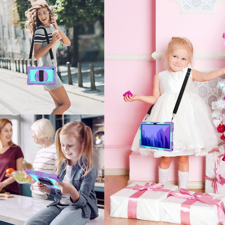 360 Degree Rotation Contrast Color Shockproof Silicone + PC Case with Holder & Hand Grip Strap & Shoulder Strap For Samsung Galaxy Tab A7 10.4 (2020) T500/T505 (Purple+Mint Green) by buy2fix