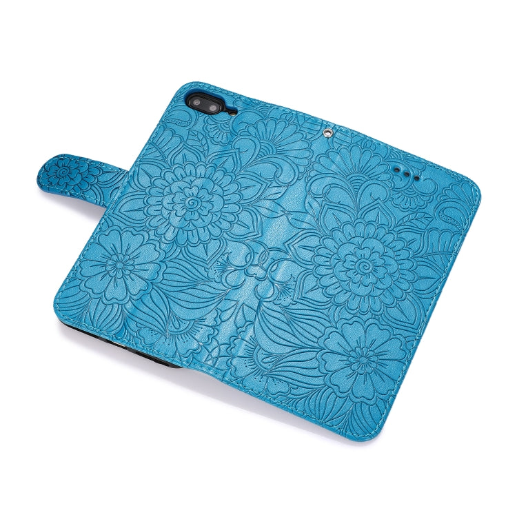Skin Feel Embossed Sunflower Horizontal Flip Leather Case with Holder & Card Slots & Wallet & Lanyard For iPhone 7 Plus / 8 Plus(Blue) by buy2fix