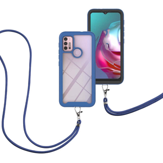 For Motorola Moto G30 / G10 / G10 Power Starry Sky Solid Color Series Shockproof PC + TPU Protective Case with Neck Strap(Blue) by buy2fix