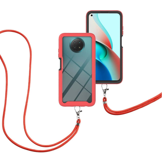 For Xiaomi Redmi Note 9 5G / Redmi Note 9T 5G Starry Sky Solid Color Series Shockproof PC + TPU Protective Case with Neck Strap(Red) by buy2fix