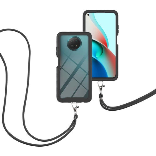 For Xiaomi Redmi Note 9 5G / Redmi Note 9T 5G Starry Sky Solid Color Series Shockproof PC + TPU Protective Case with Neck Strap(Black) by buy2fix