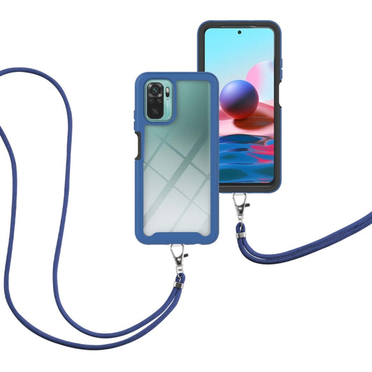 For Xiaomi Redmi Note 10 Starry Sky Solid Color Series Shockproof PC + TPU Protective Case with Neck Strap(Blue) by buy2fix