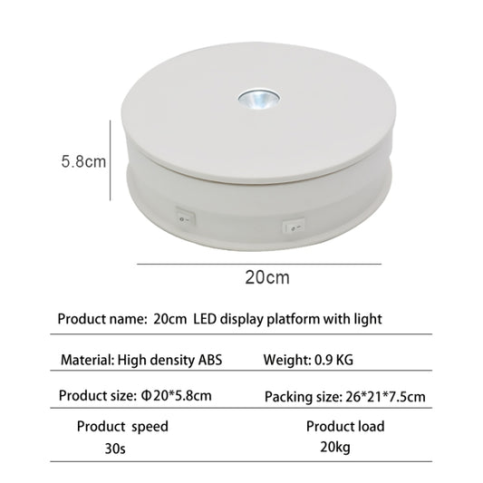 20cm Electric Rotating Turntable Display Stand LED Light Video Shooting Props Turntable, Power Plug:220V EU Plug(White) by buy2fix