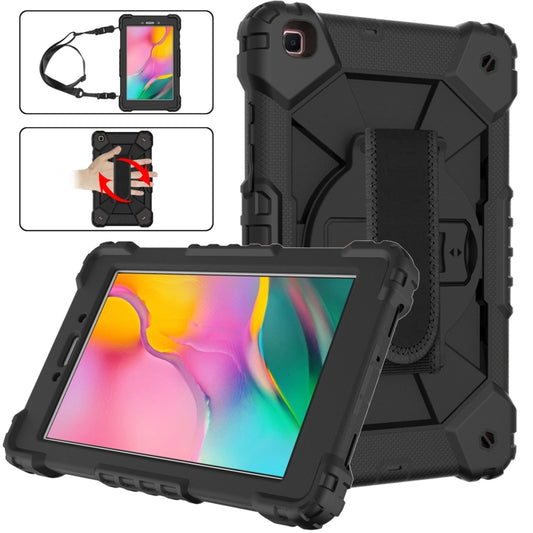 For Samsung Galaxy Tab A 8.0 (2019)T290/T295 Contrast Color Robot Shockproof Silicon + PC Protective Case with Holder & Shoulder Strap(Black) by buy2fix