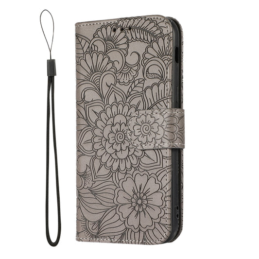 For Samsung Galaxy A5 (2017) Skin Feel Embossed Sunflower Horizontal Flip Leather Case with Holder & Card Slots & Wallet & Lanyard(Gray) by buy2fix