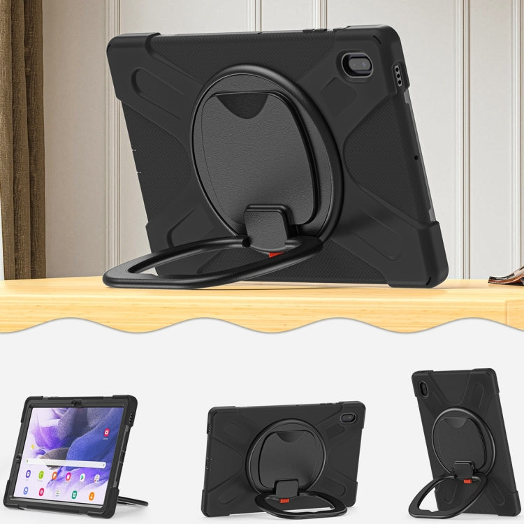 For Samsung Galaxy Tab S7 FE T730 Silicone + PC Protective Case with Holder & Shoulder Strap(Black+Black) by buy2fix