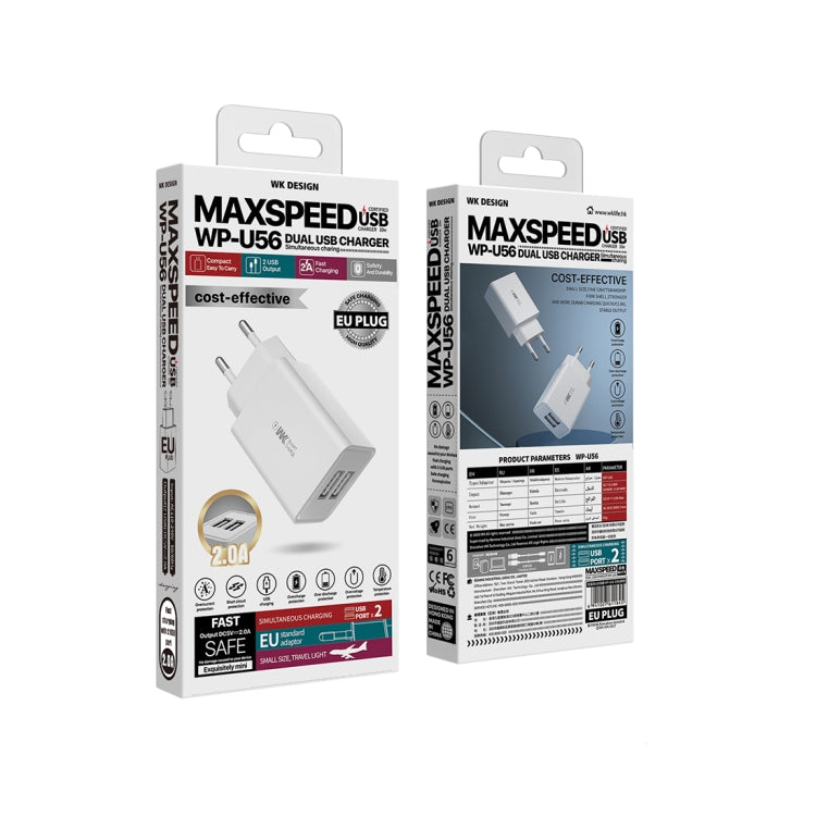 WK WP-U56 2A Dual USB Fast Charging Travel Charger Power Adapter, EU Plug by WK