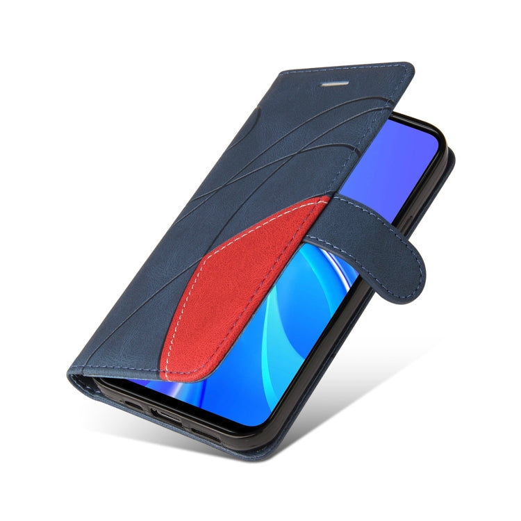 For Xiaomi Redmi 9 Dual-color Splicing Horizontal Flip PU Leather Case with Holder & Card Slots & Wallet(Blue) by buy2fix
