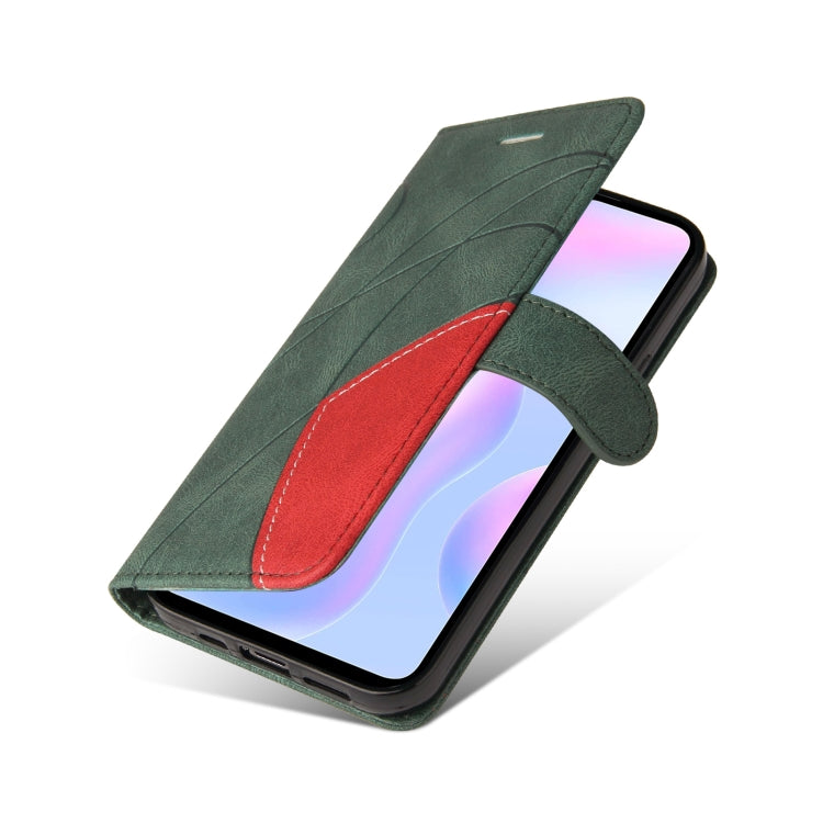 For Xiaomi Redmi 9A Dual-color Splicing Horizontal Flip PU Leather Case with Holder & Card Slots & Wallet(Green) by buy2fix