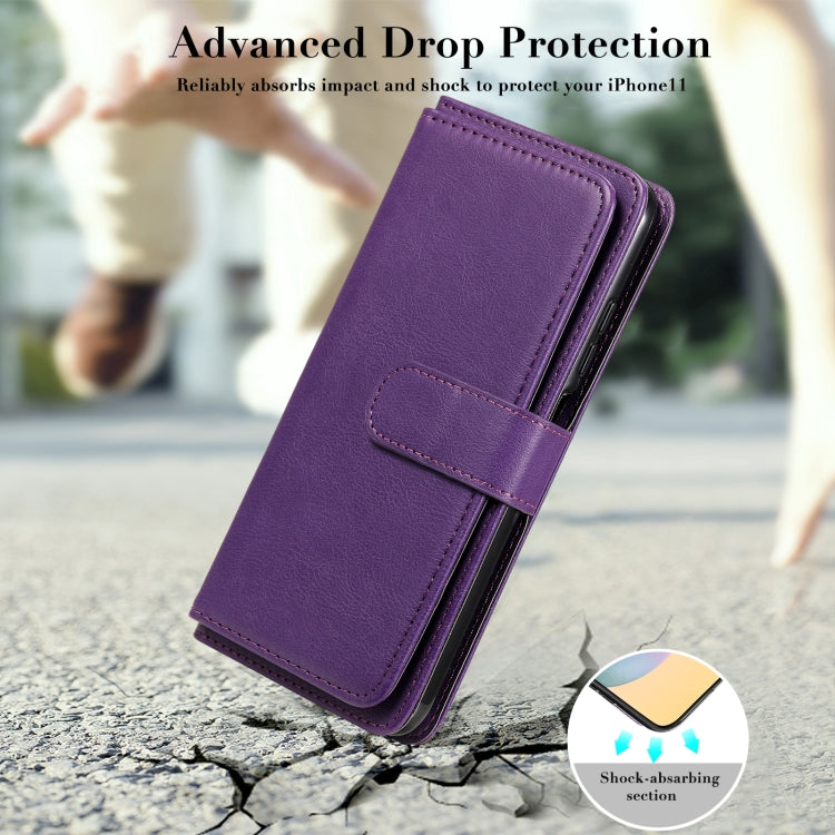 For Xiaomi Redmi Note 10 5G Multifunctional Magnetic Copper Buckle Horizontal Flip Solid Color Leather Case with 10 Card Slots & Wallet & Holder & Photo Frame(Purple) by buy2fix