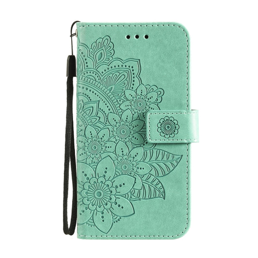 For OPPO Reno 6 Pro 5G 7-petal Flowers Embossing Pattern Horizontal Flip PU Leather Case with Holder & Card Slots & Wallet & Photo Frame(Green) by buy2fix