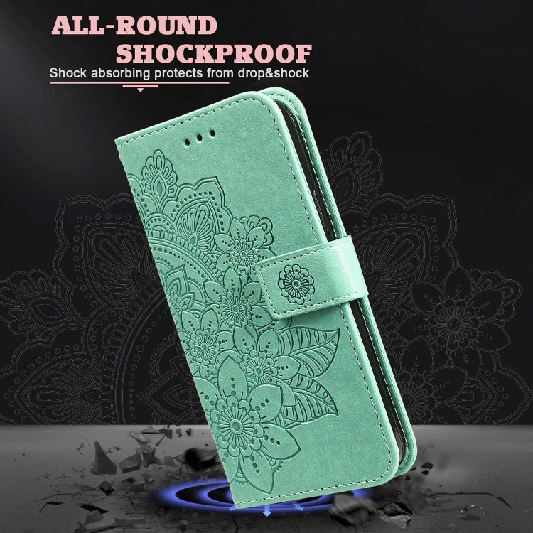 For OPPO Reno 6 Pro 5G 7-petal Flowers Embossing Pattern Horizontal Flip PU Leather Case with Holder & Card Slots & Wallet & Photo Frame(Green) by buy2fix