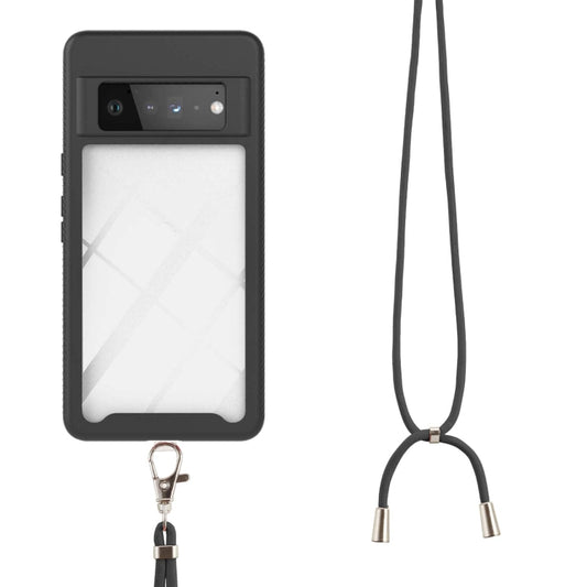 For Google Pixel 6 Pro Starry Sky Solid Color Series Shockproof PC + TPU Protective Case with Neck Strap(Black) by buy2fix