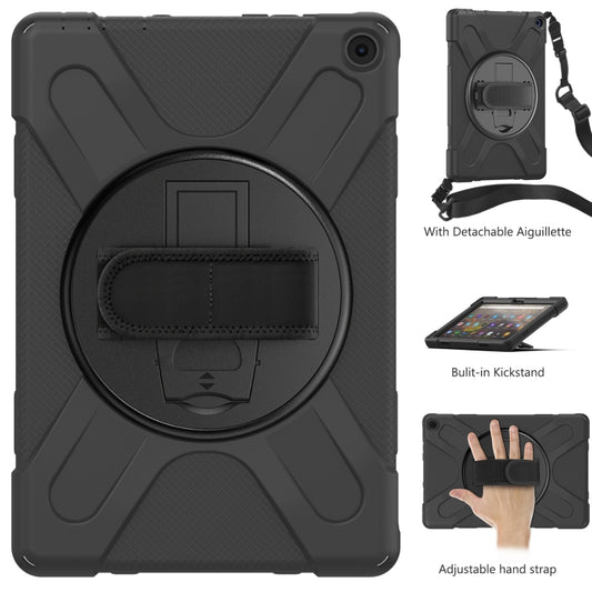 For Amazon Kindle Fire HD 10 2021 Silicone + PC Protective Case with Holder & Shoulder Strap(Black) by buy2fix
