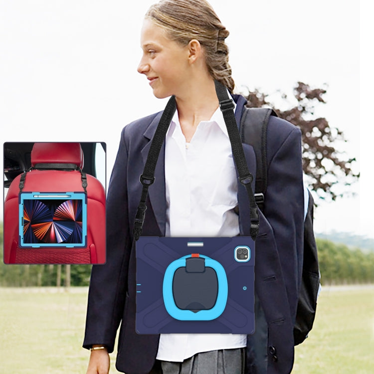 For iPad Pro 12.9 2022 / 2021 Silicone + PC Protective Tablet Case with Holder & Shoulder Strap(Navy Blue + Blue) by buy2fix