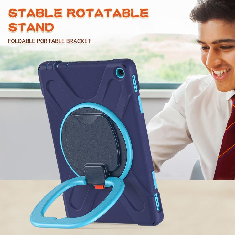 Silicone + PC Protective Case with Holder & Shoulder Strap For Amazon Kindle Fire HD 10 2021(Navy Blue + Blue) by buy2fix