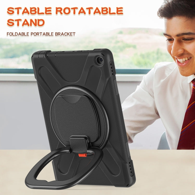 Silicone + PC Protective Case with Holder & Shoulder Strap For Amazon Kindle Fire HD 10 2021(Black+Black) by buy2fix