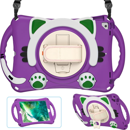Cute Cat King Kids Shockproof Silicone Tablet Case with Holder & Shoulder Strap & Handle For iPad 9.7 2018 / 2017 / Air / Air 2 / Pro 9.7(Purple) by buy2fix