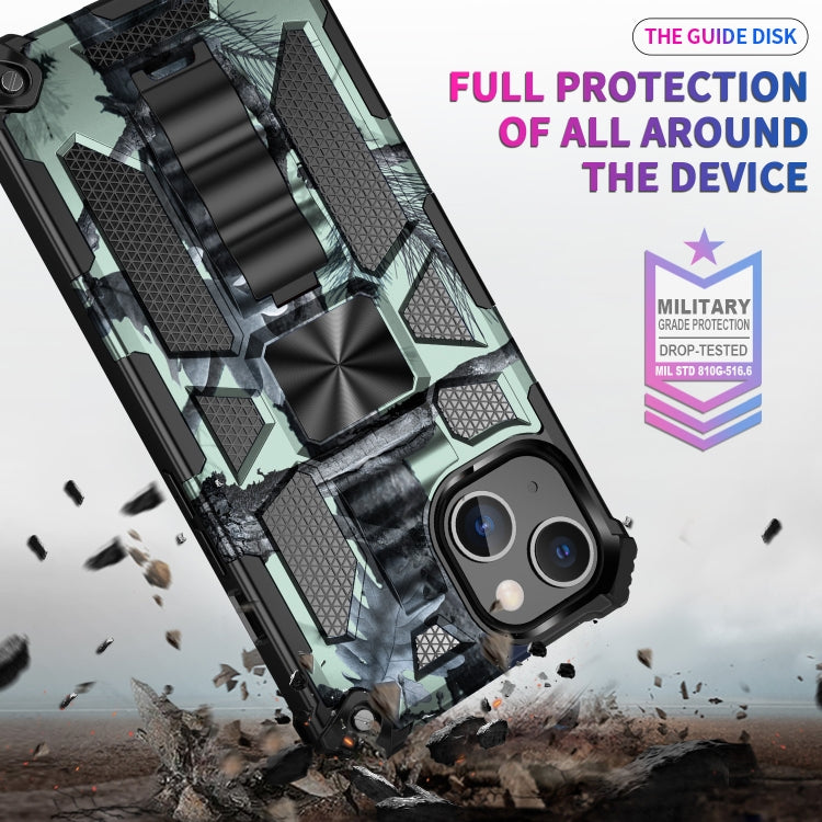 For iPhone 13 Camouflage Armor Kickstand TPU + PC Magnetic Phone Case(Light Green) by buy2fix