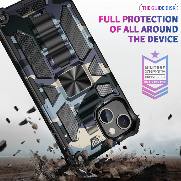 For iPhone 13 Camouflage Armor Kickstand TPU + PC Magnetic Phone Case(Navy Blue) by buy2fix