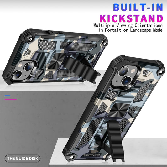 For iPhone 13 Pro Camouflage Armor Kickstand TPU + PC Magnetic Phone Case (Navy Blue) by buy2fix